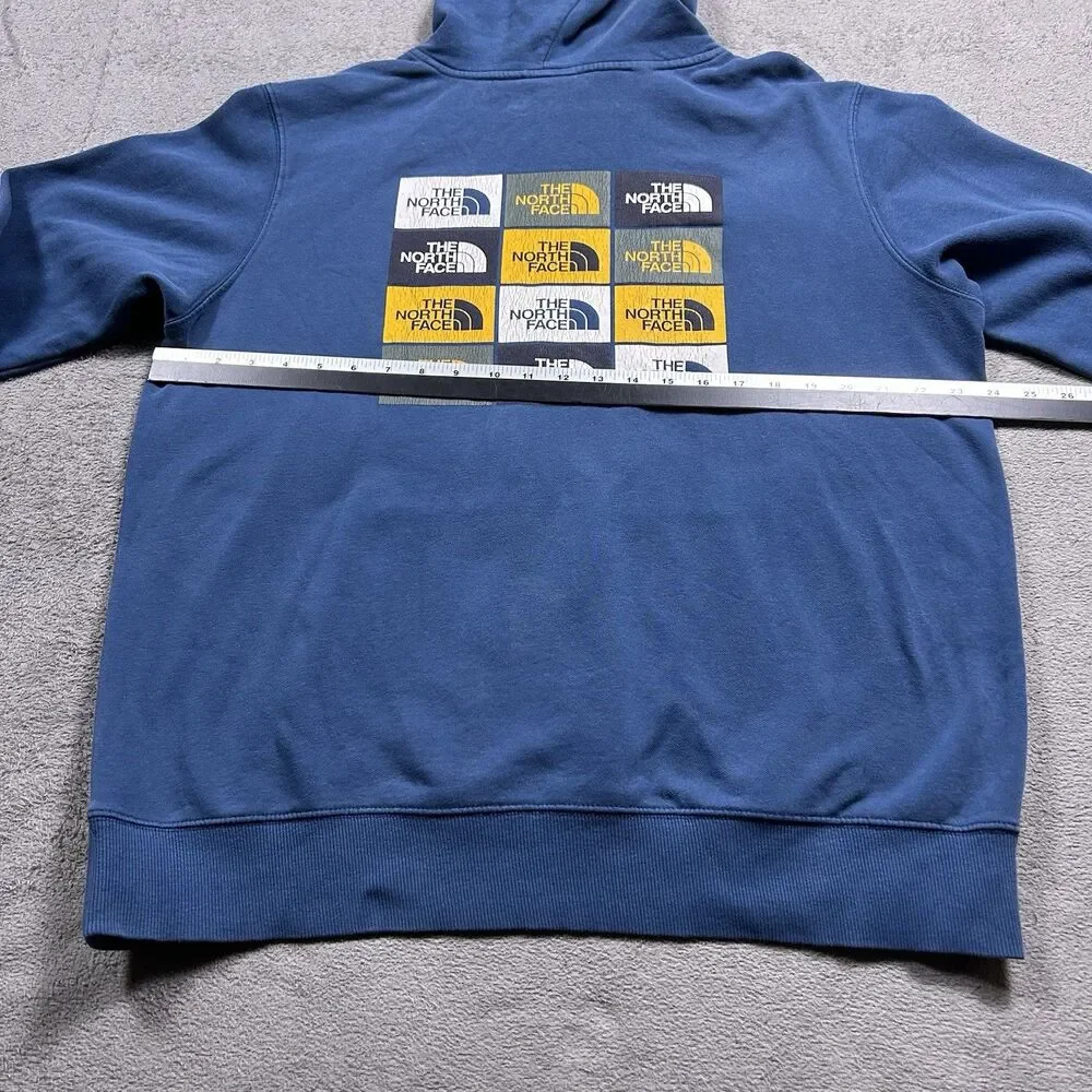 The North Face Pullover Hoodie Mens Medium Blue Box Logo Graphic Grid Gorpcore